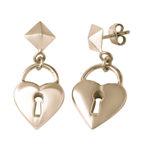 Gold Lock Earrings Padlock Earrings Heart Huggie Earrings 